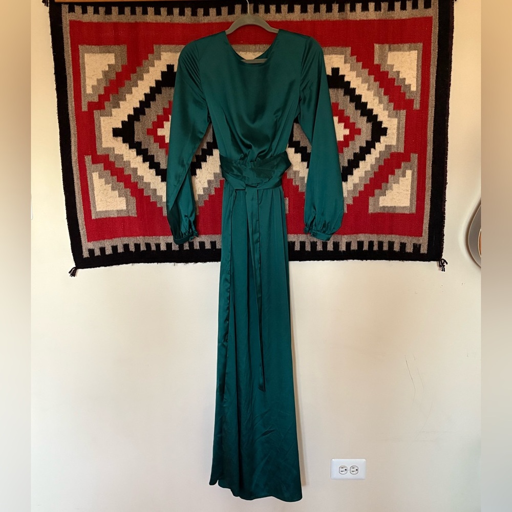 Satin Long Sleeve Dress with Slit